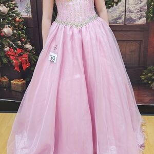 Pink Embellished Tiered Strapless Prom Gown